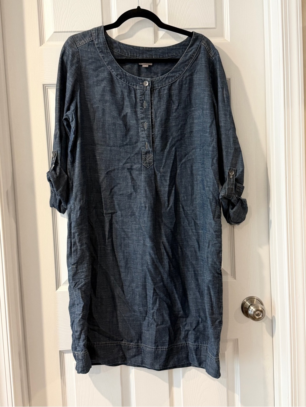 J. Jill Denim-Style Blue Long-Sleeve Henley Tunic